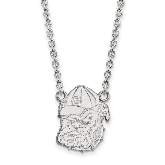 Sterling Silver U of Georgia Large Bulldog Pendant Necklace